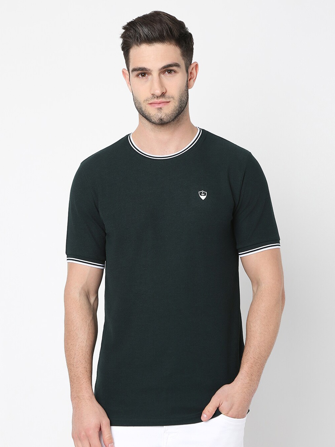 

R&B Round Neck Cotton T-shirt, Green