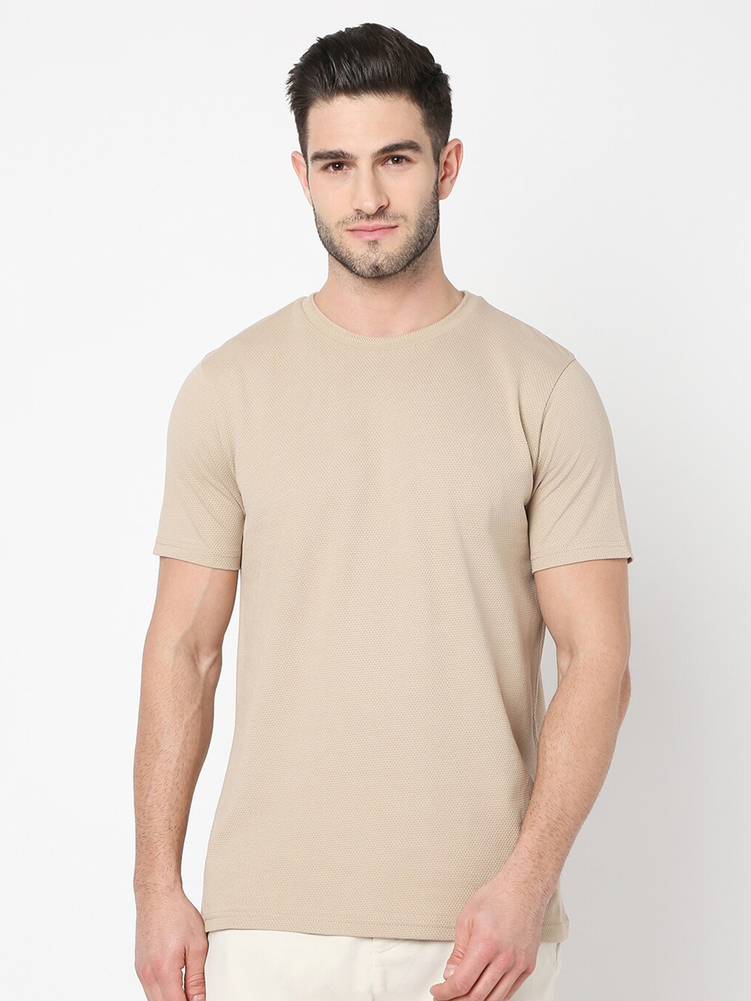 

R&B Round Neck Cotton T-shirt, Beige