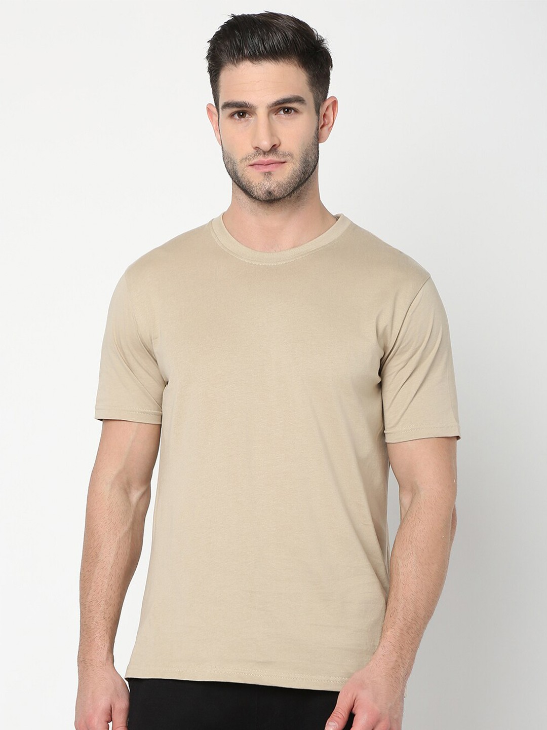 

R&B Round Neck Cotton T-shirt, Beige