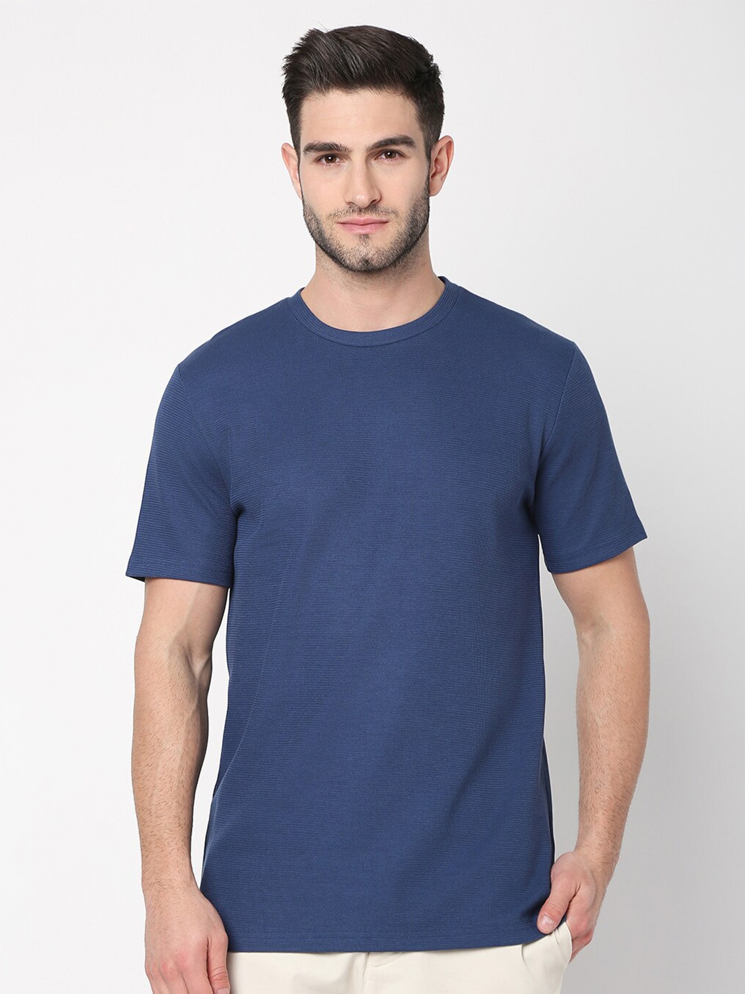 

R&B Round Neck Cotton T-shirt, Blue