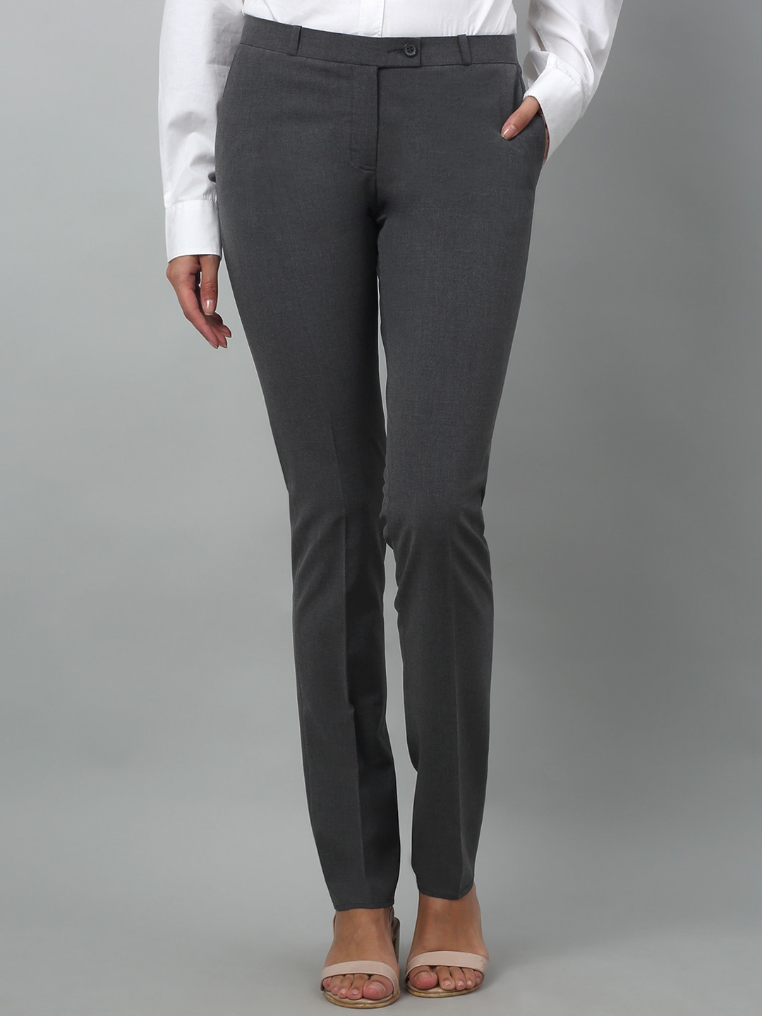 

Crozo By Cantabil Women Regular Fit Lycra Formal Trousers, Grey