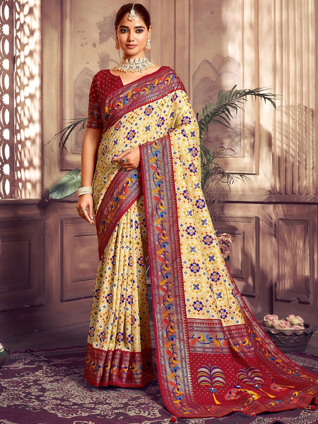 

Satrani Silk Cotton Fusion Saree, Beige