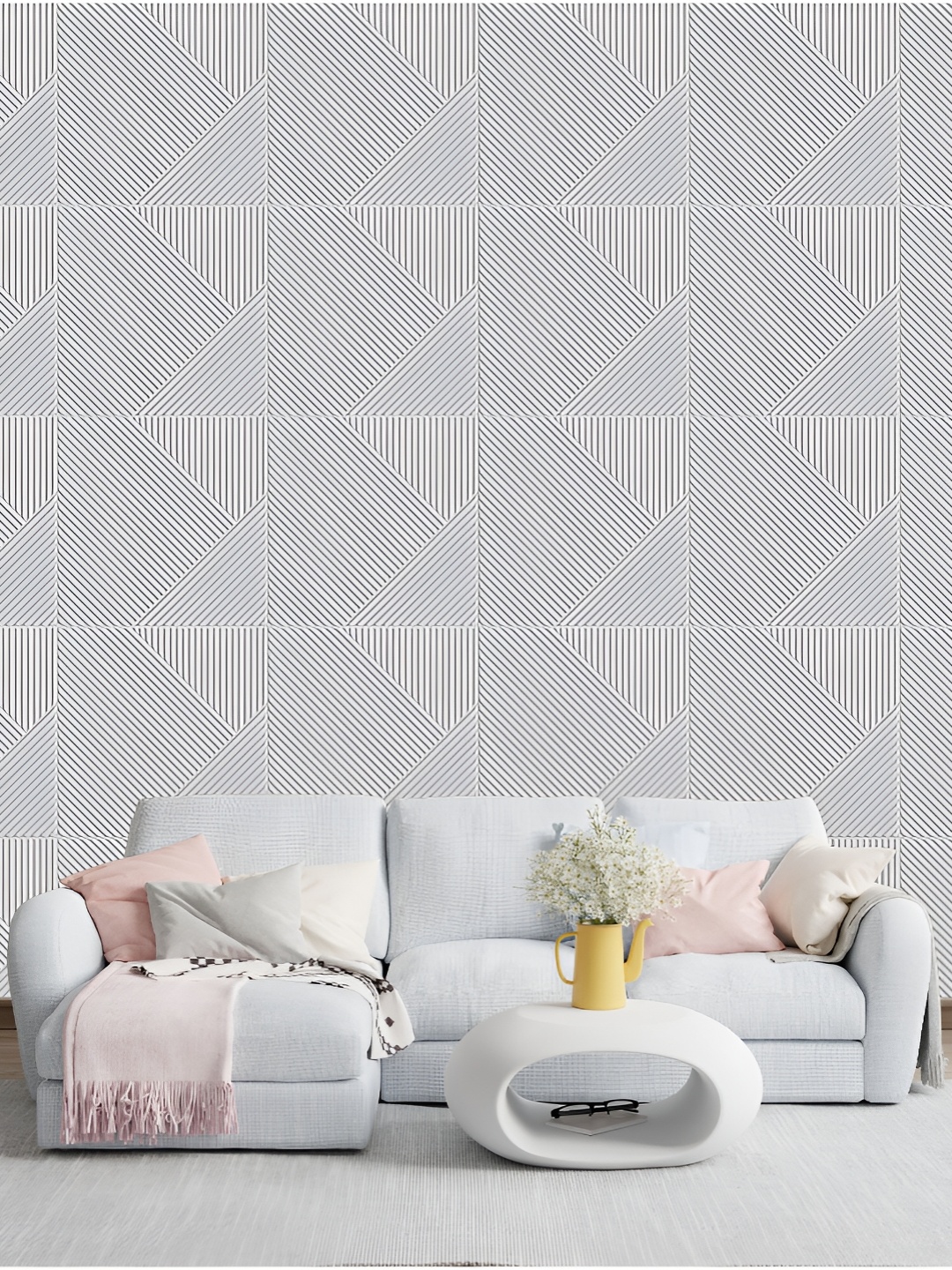 

KAYRA DECOR White 12 Pieces Stripe Design 3D Self Adhesive PVC Wall Panel
