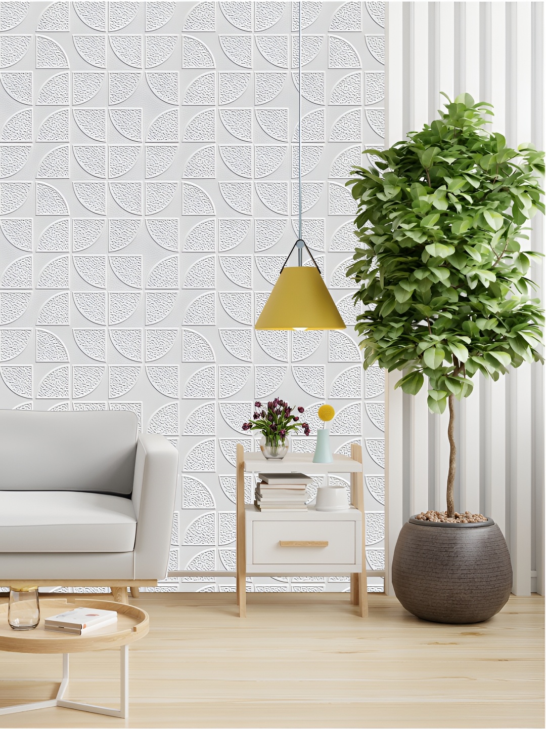 

KAYRA DECOR White 12 Pieces Quarter Circle Design 3D Self Adhesive PVC Wall Panel