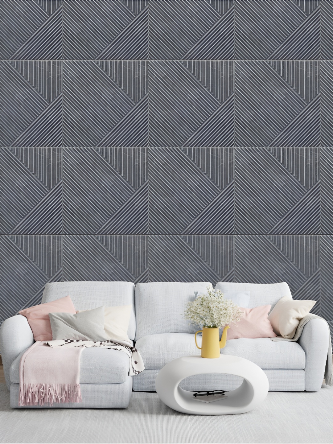 

KAYRA DECOR Grey 12 Pieces Abstract Design 3D Self Adhesive PVC Wall Panel