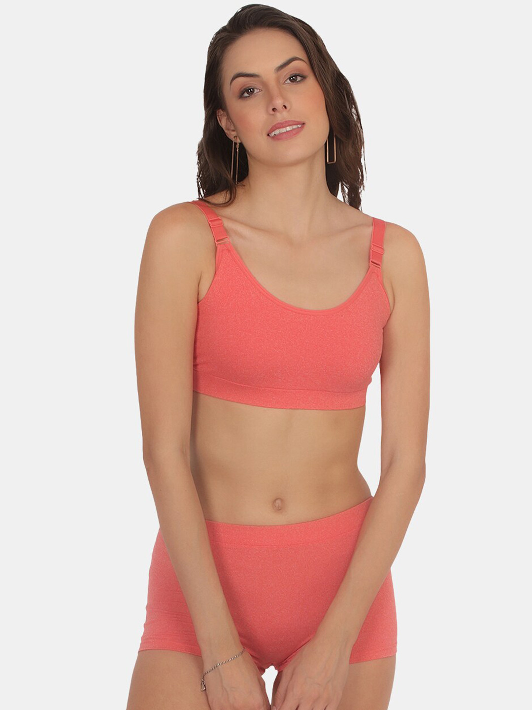 

POOJA RAGENEE Non-Padded Lingerie Set, Coral