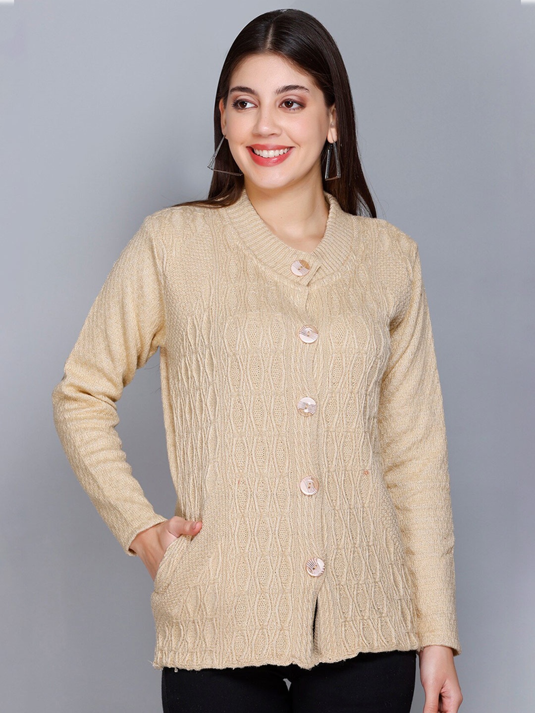 

GODFREY Cable Knit Acrylic Cardigan, Cream