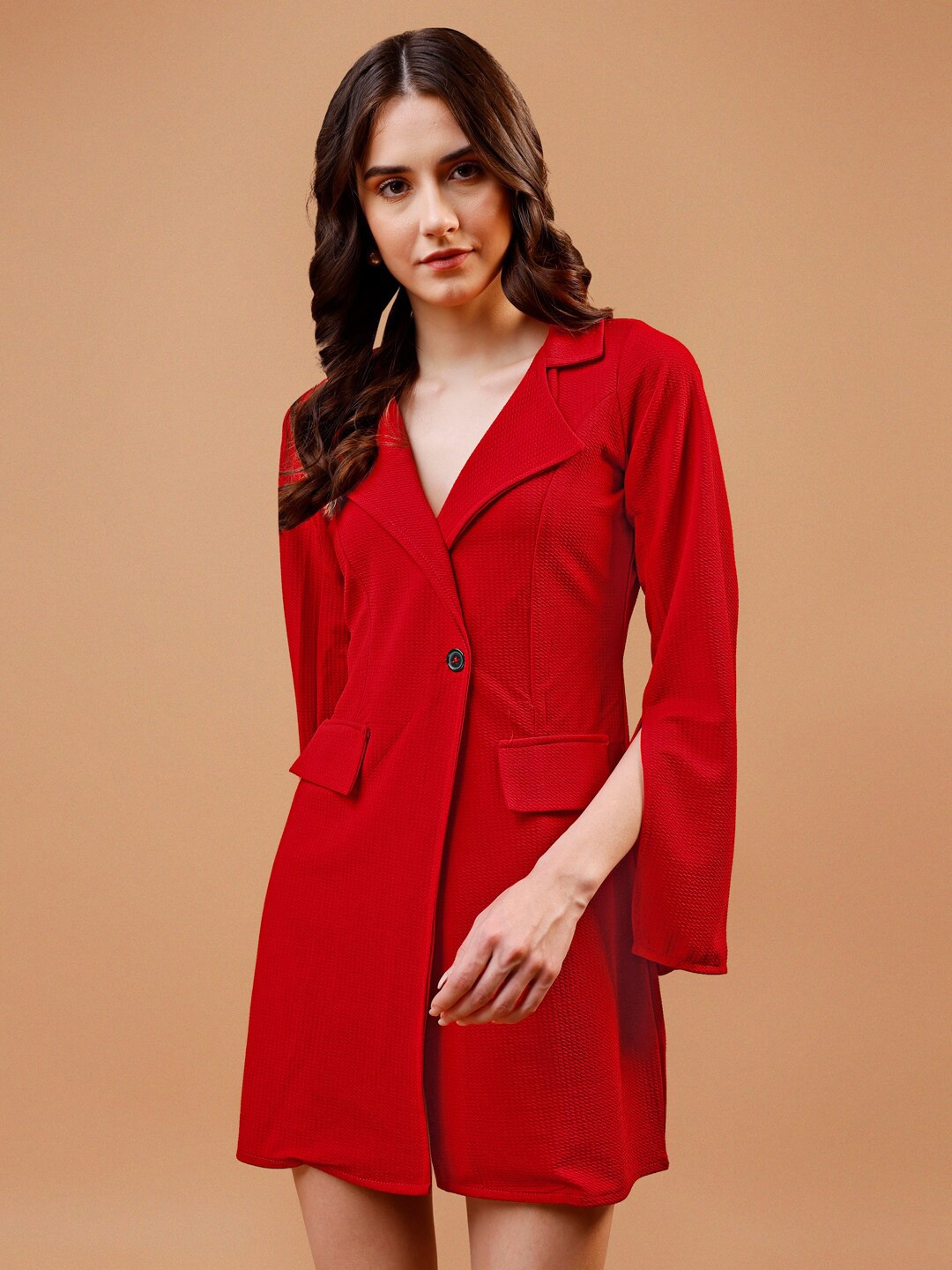 

WESTHOOD Slit Regular Sleeve Formal A-Line Dress, Red
