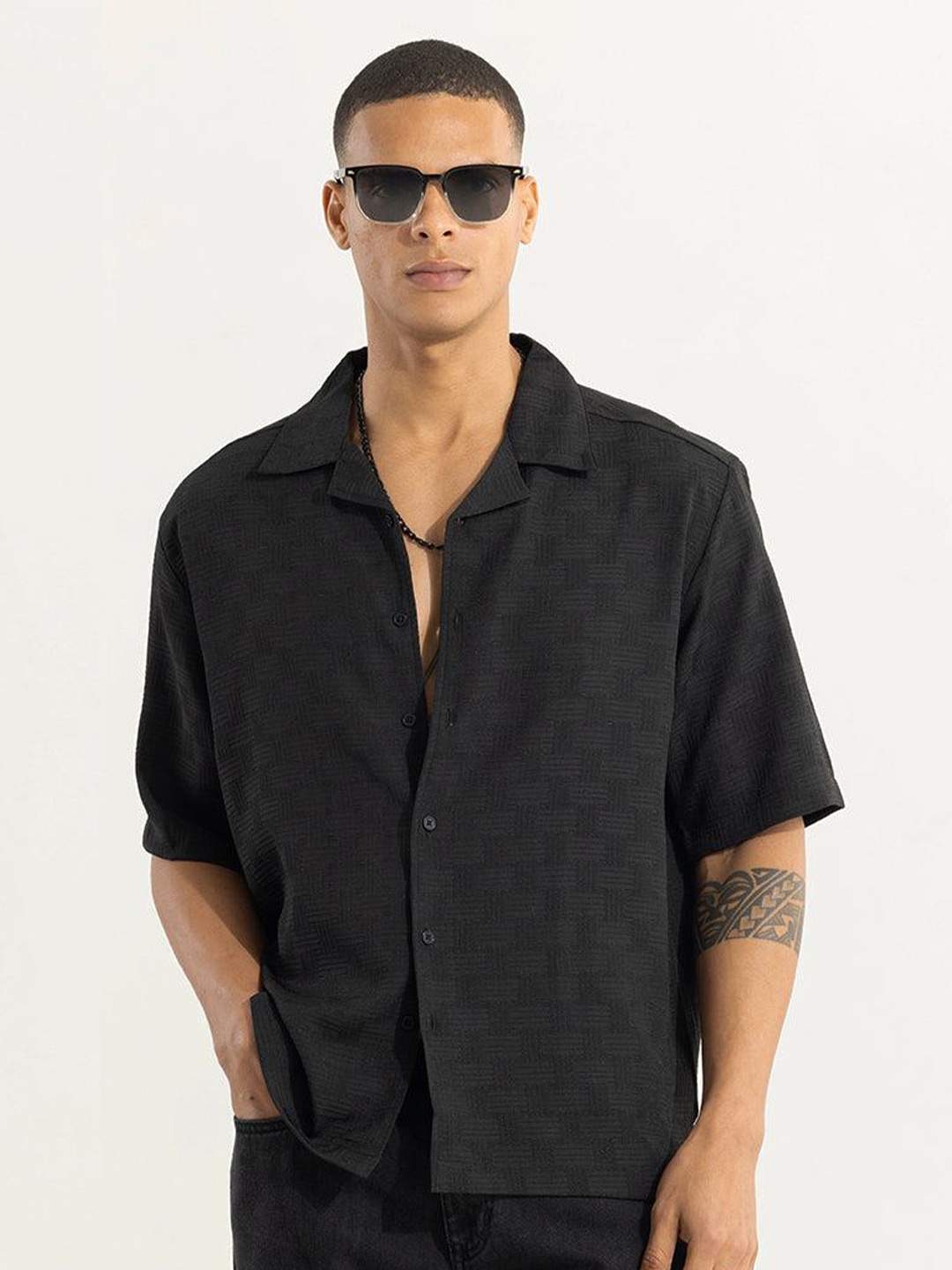 

Snitch Black Classic Boxy Casual Shirt