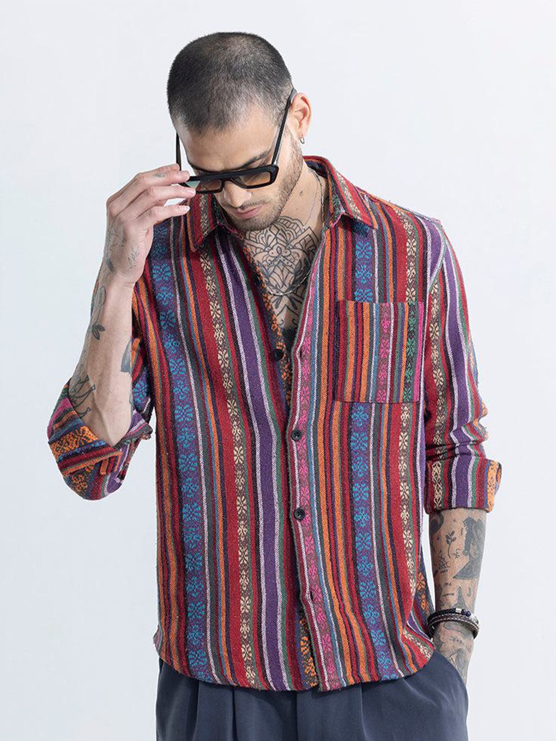 

Snitch Classic Oversized Printed Spread Collar Long Sleeves Cotton Casual Shirt, Multi