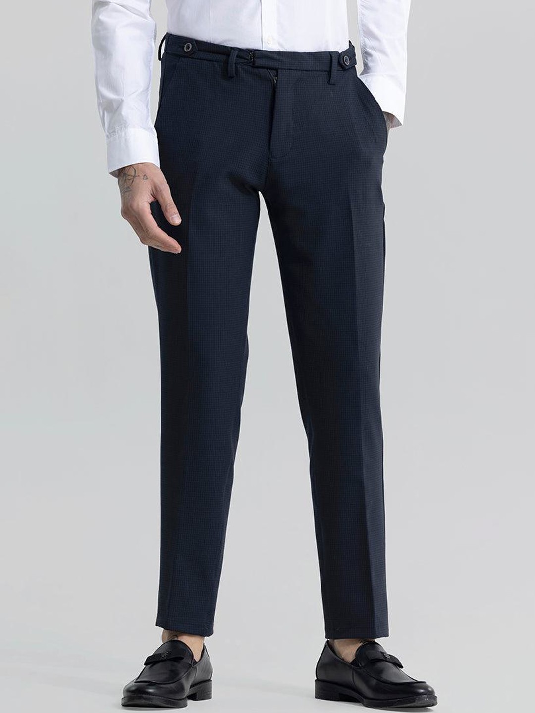 

Snitch Men Navy Blue Smart Slim Fit Cotton Formal Trousers