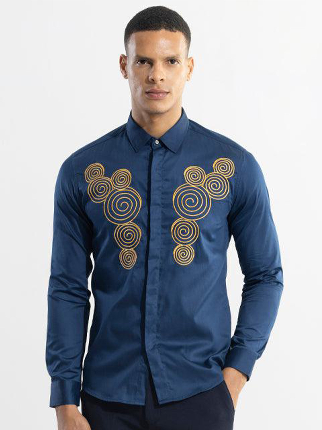 

Snitch Printed Cotton Spread Collar Classic Slim Fit Formal Shirt, Blue