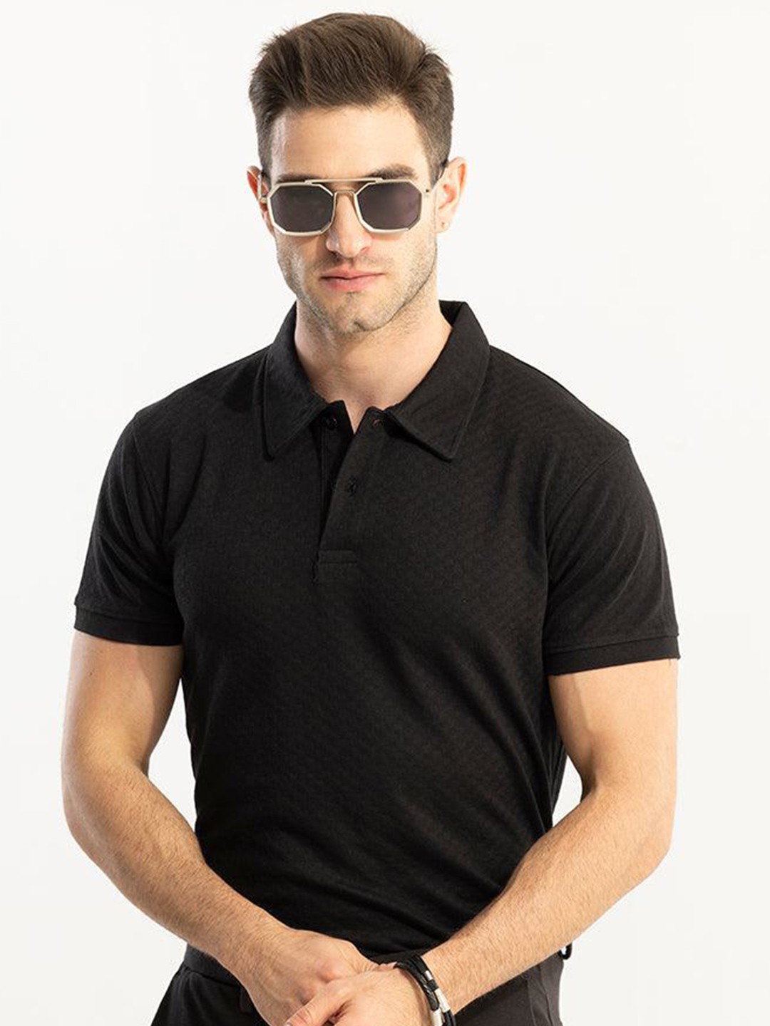

Snitch Black Polo Collar Slim Fit Cotton T-shirt