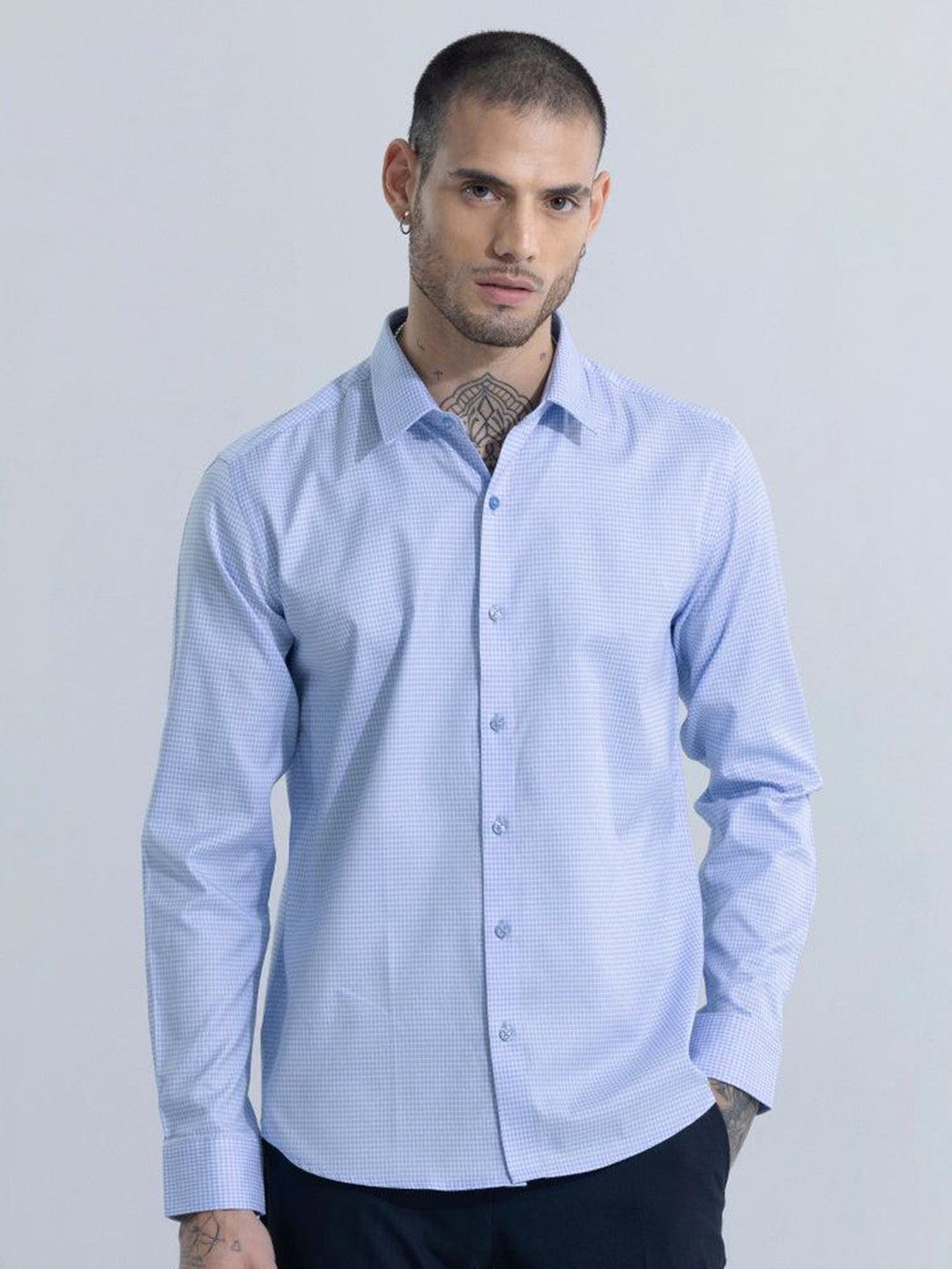 

Snitch Self Design Cotton Spread Collar Classic Slim Fit Printed Casual Shirt, Blue