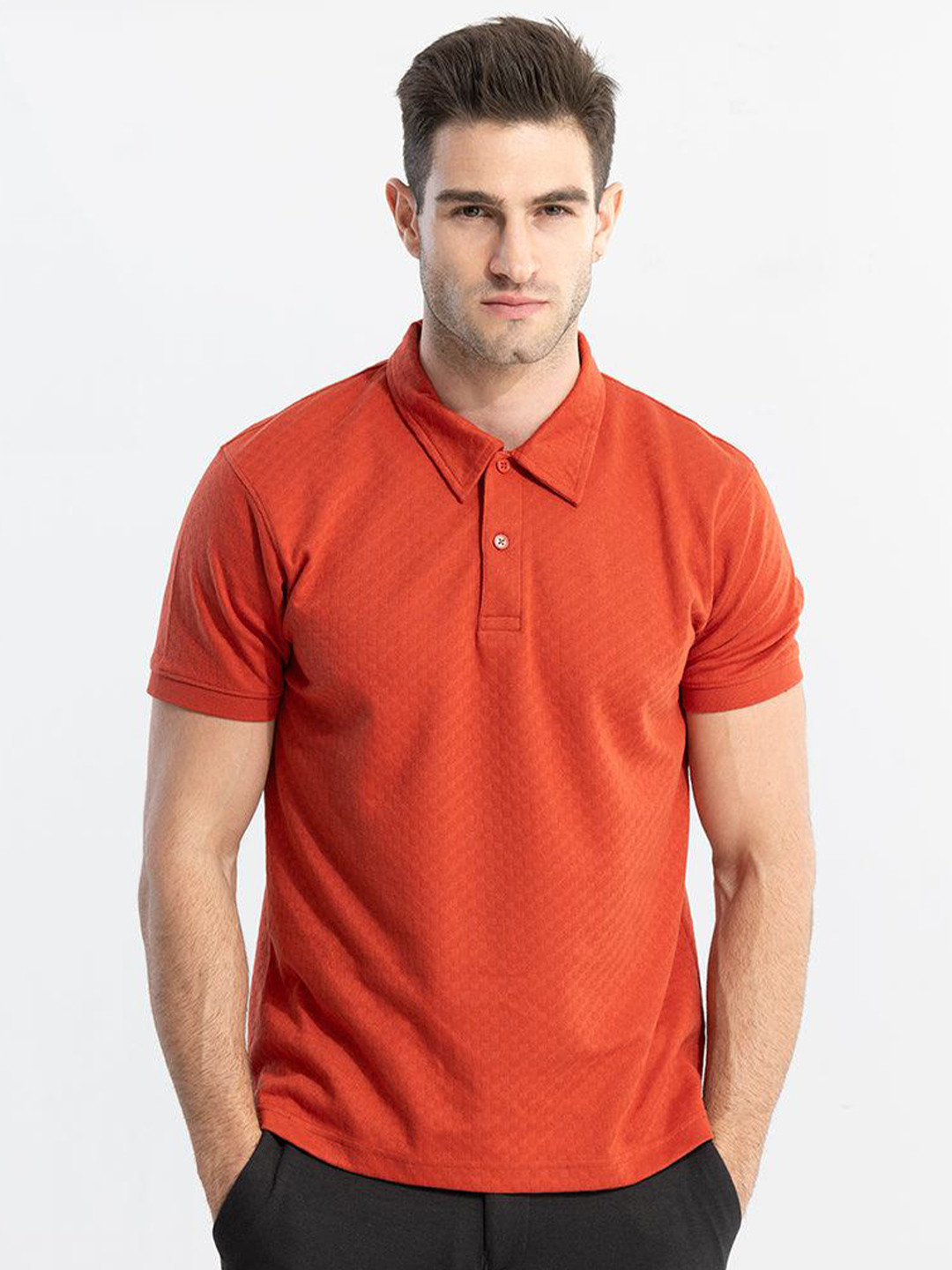 

Snitch Orange Polo Collar Slim Fit Cotton T-shirt