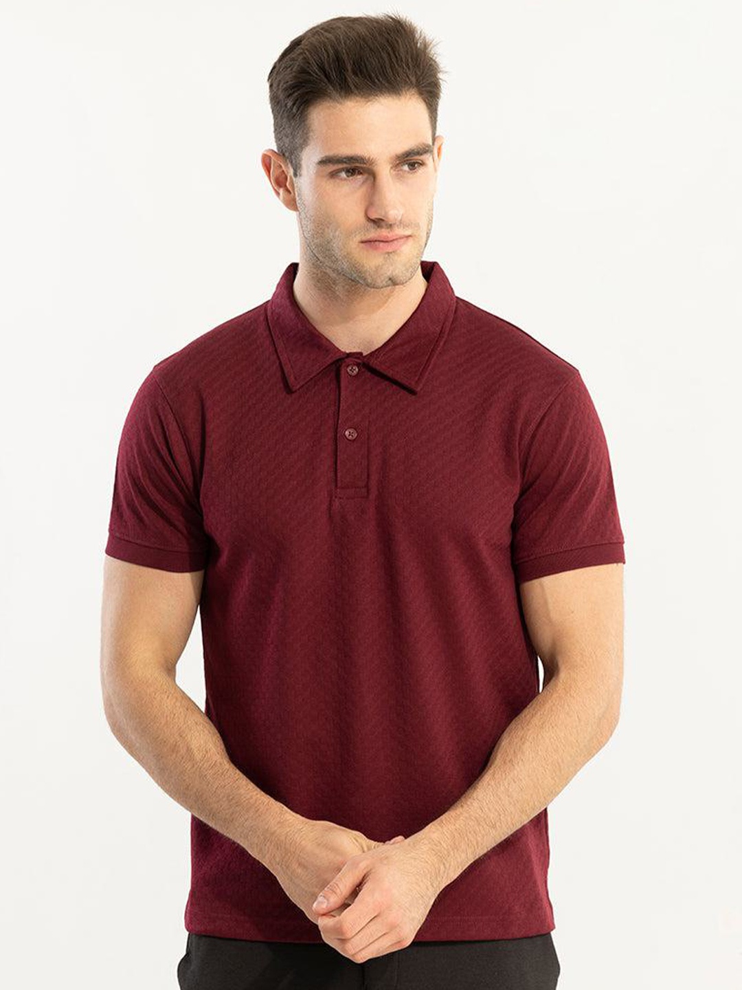 

Snitch Maroon Polo Collar Slim Fit Cotton T-shirt