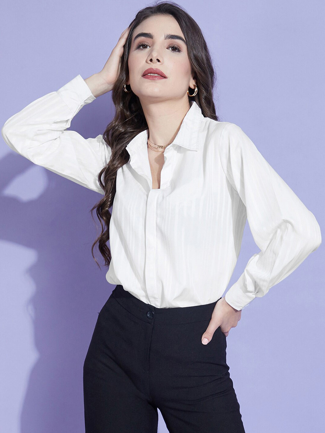

Selvia Standard Striped Casual Shirt, White