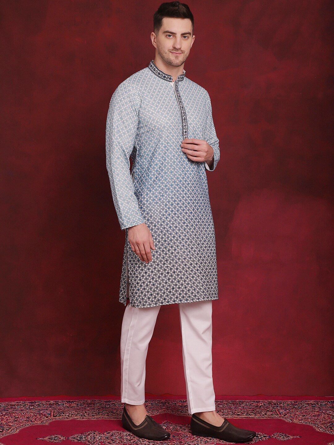 

Jompers Embroidered Regular Sequinned Kurta with Pyjamas, White