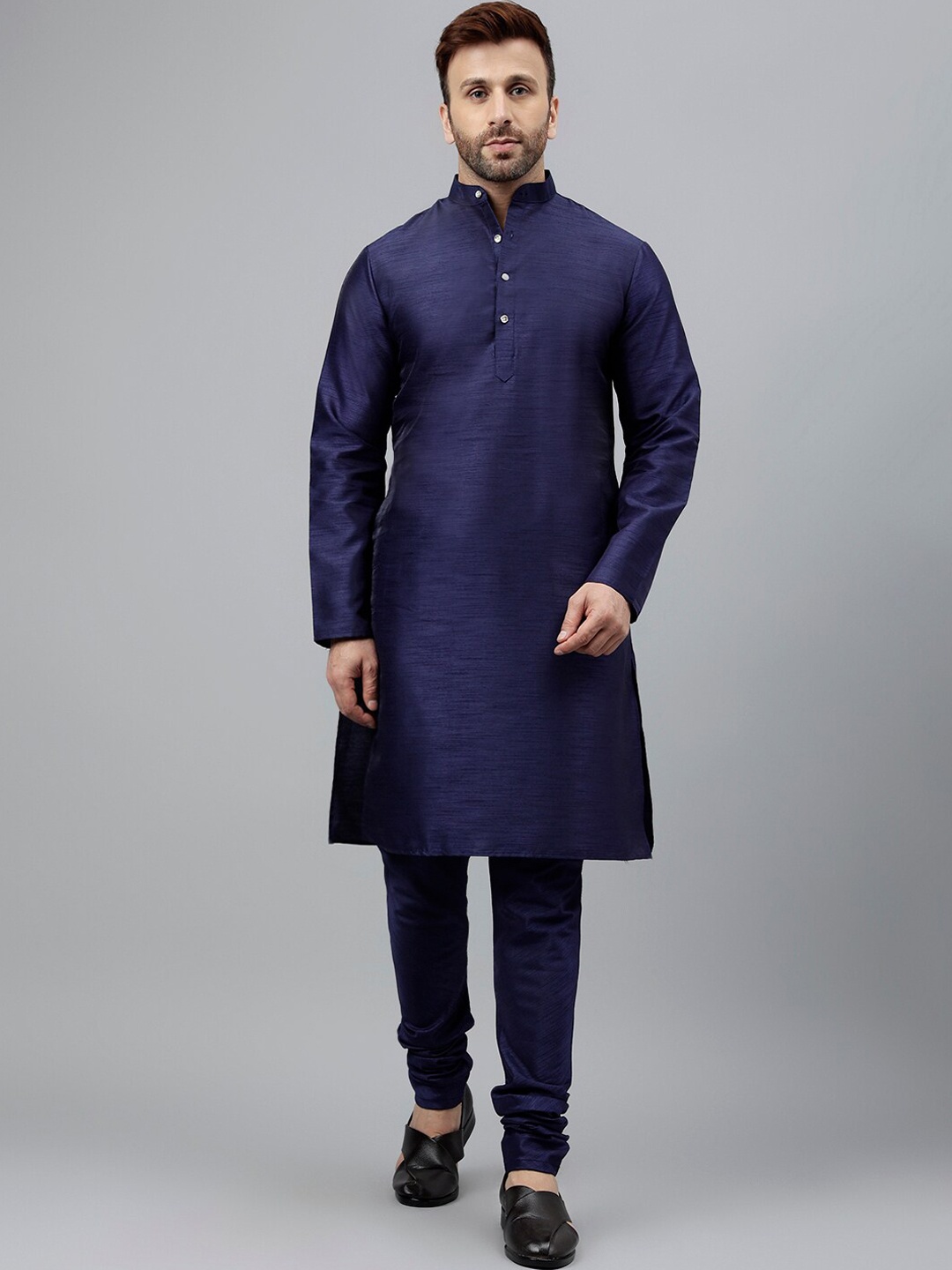 

hangup plus Ethnic Motifs Mandarin Collar Kurta with Pyjamas, Navy blue