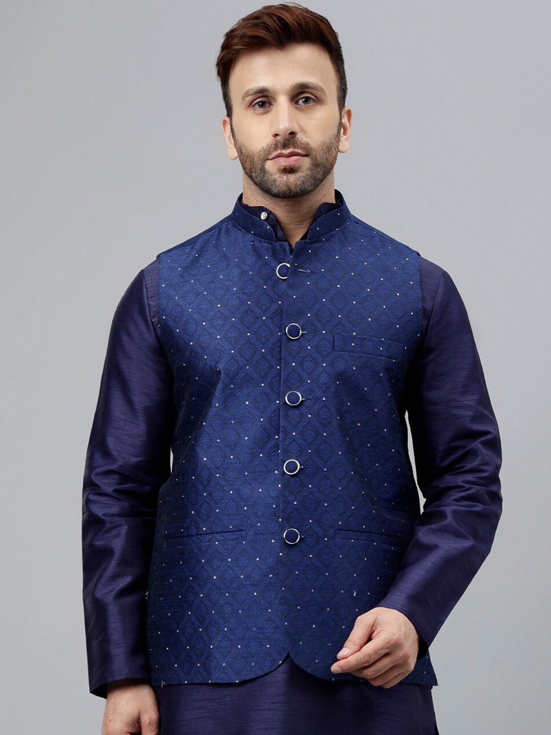 

hangup trend Woven-Design Nehru Jackets, Navy blue