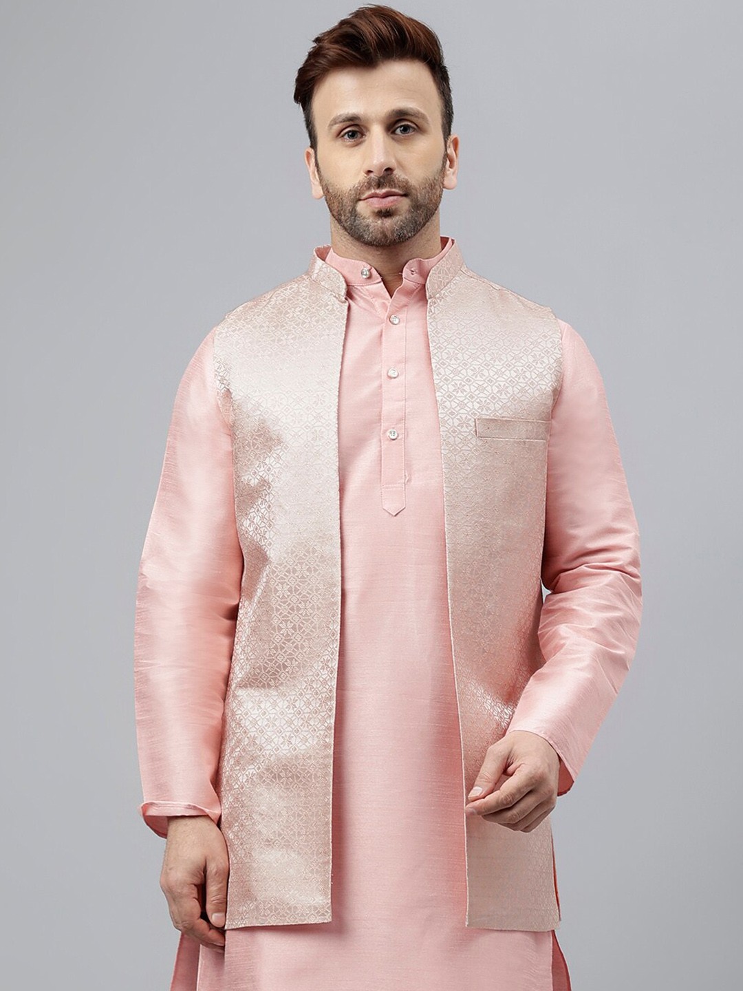 

hangup trend Woven-Design Nehru Jackets, Pink