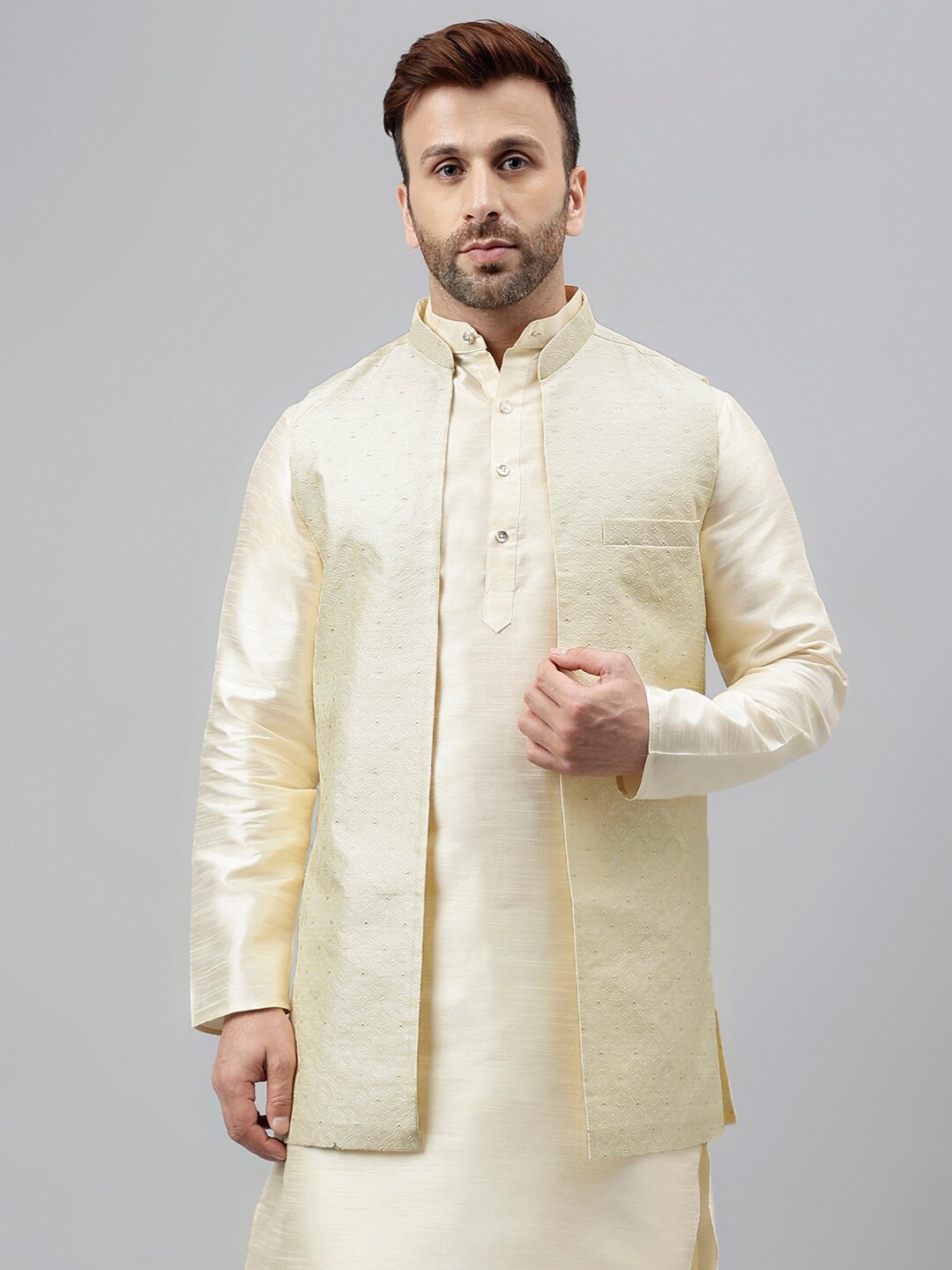 

hangup trend Woven-Design Nehru Jackets, Off white