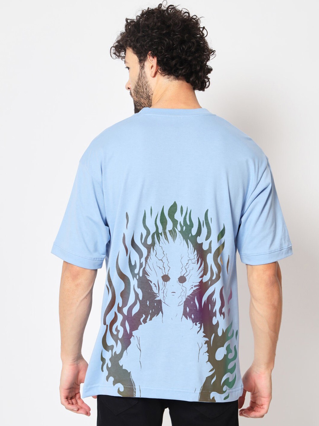 

Crazymonk Mob Psycho Anime Oversized Drop-Shoulder Cotton T-Shirt, Blue