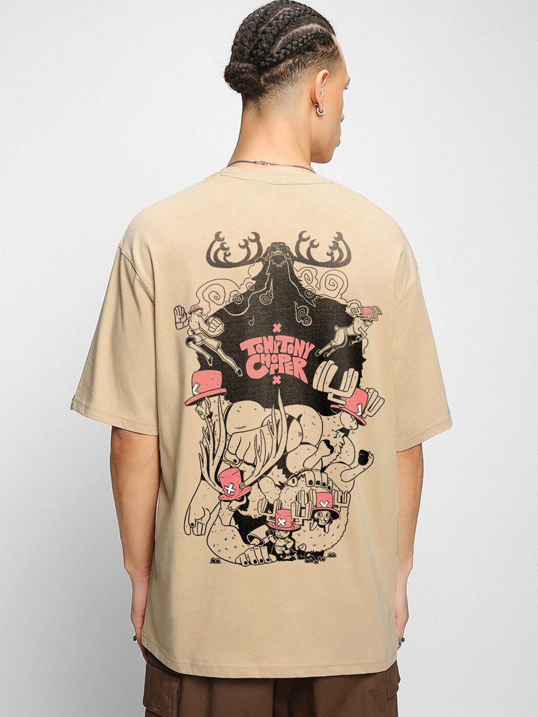 

Crazymonk Unisex Chopper Anime Printed Cotton Oversized T-shirt, Taupe