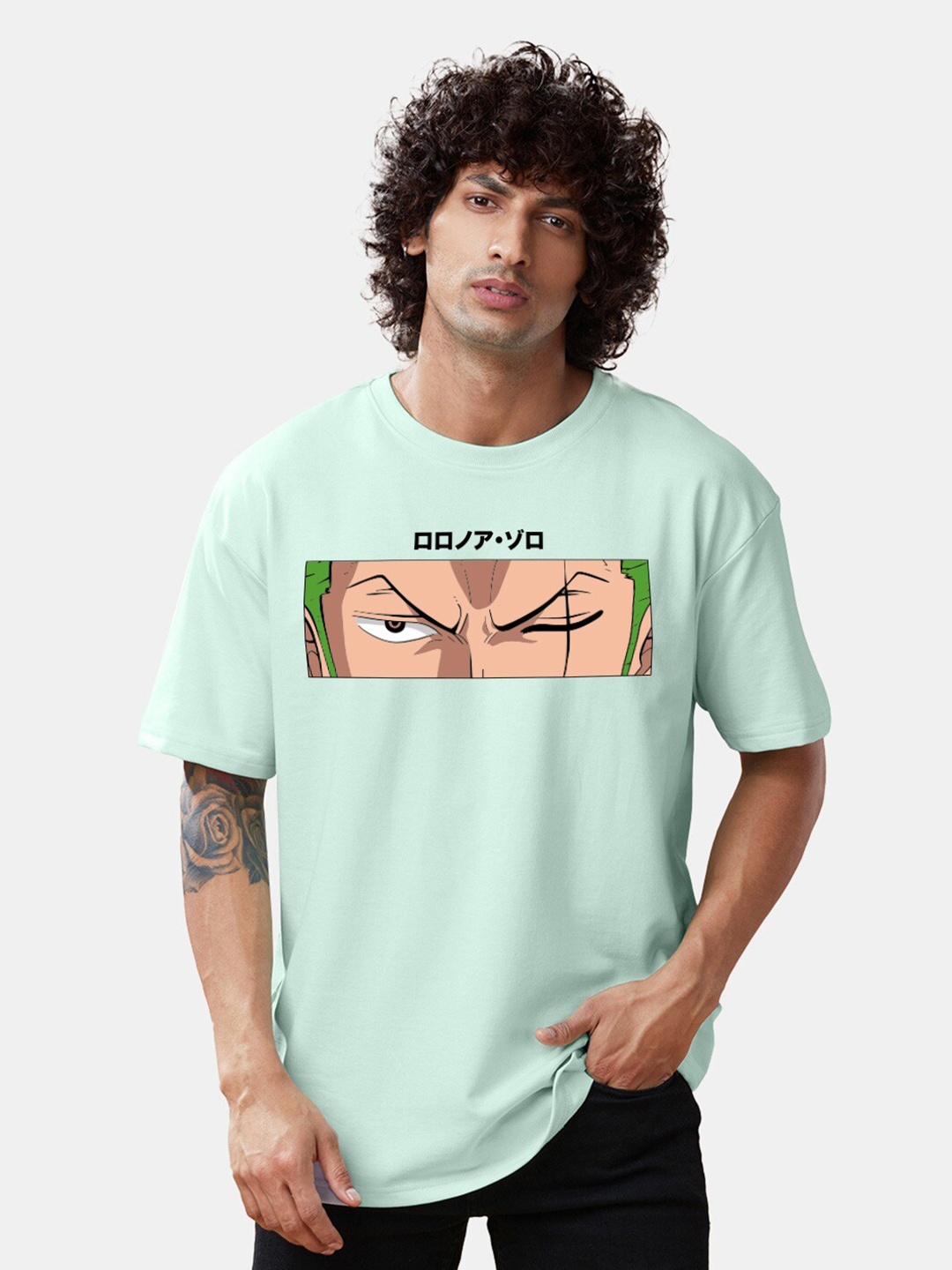

Crazymonk Unisex Zoro Anime Printed Cotton Oversized T-shirt, Green