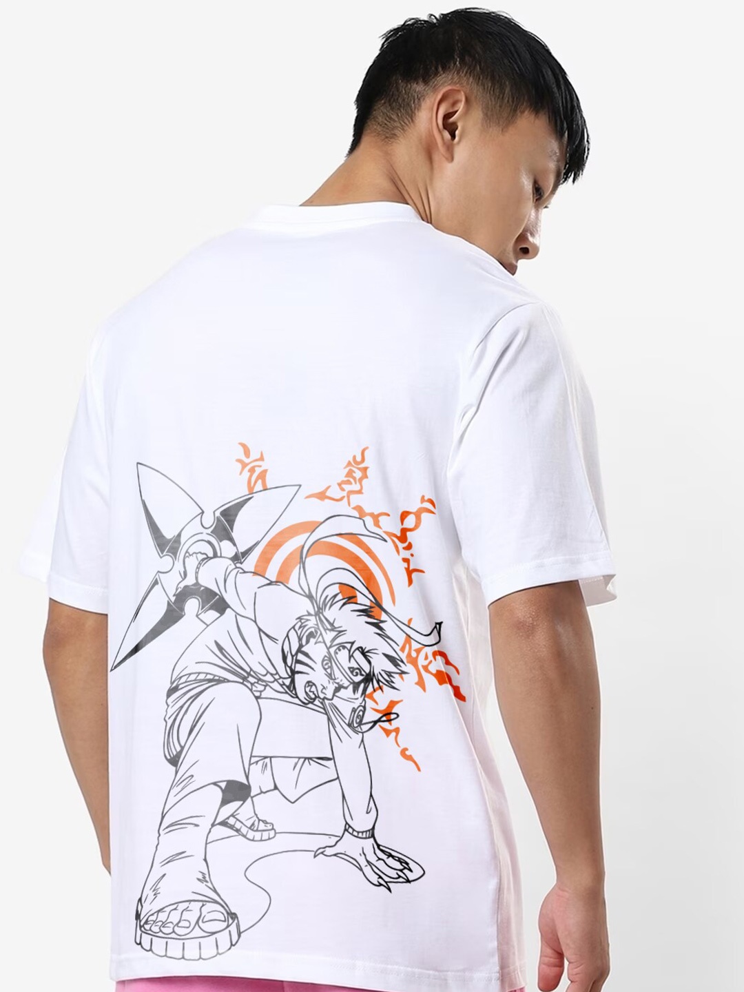 

Crazymonk Unisex The Strongest Shinobi Flash Anime Printed Cotton Oversized T-shirt, White