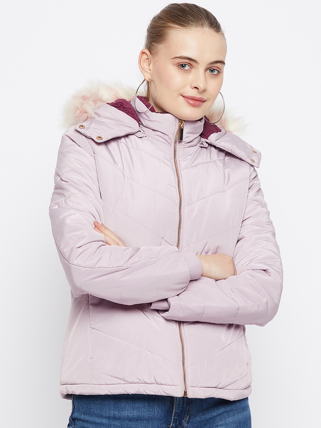 

Madame Hooded Faux Fur Trim Puffer Jacket, Mauve