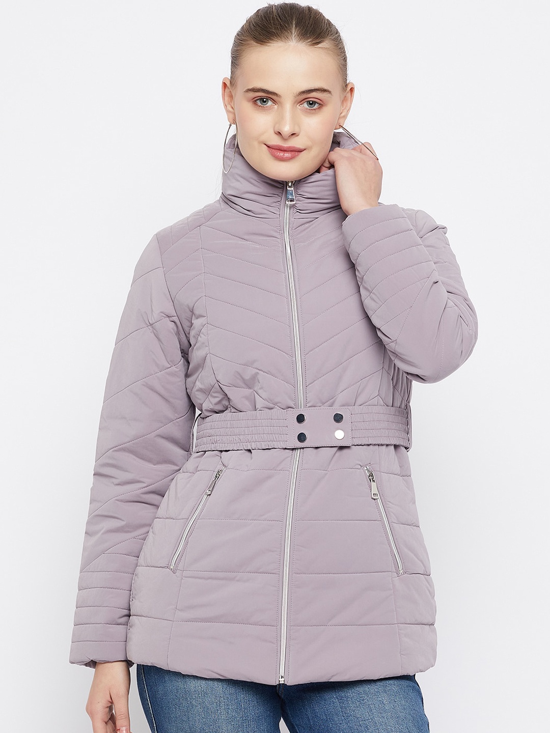 

Madame Mock Collar Longline Puffer Jacket, Mauve