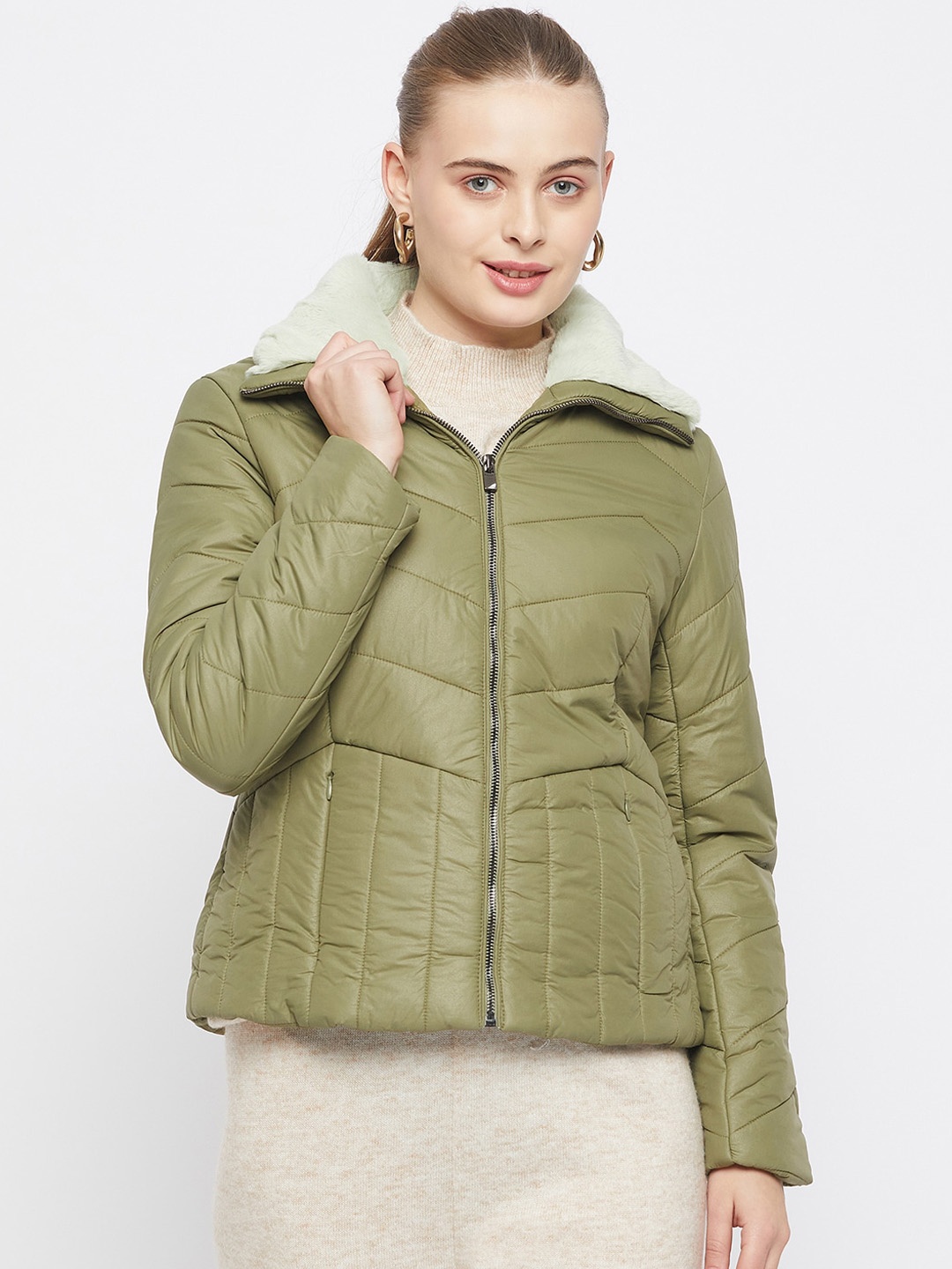 

Madame Mock Collar Puffer Jacket, Green