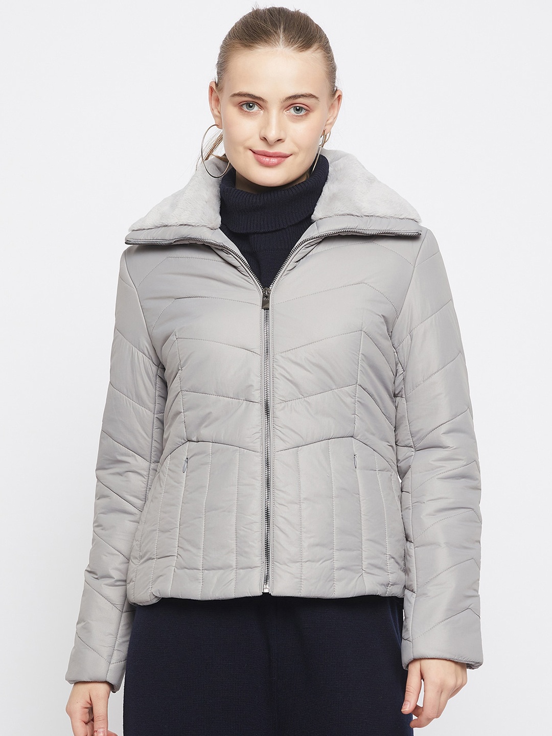 

Madame Mock Collar Puffer Jacket, Grey