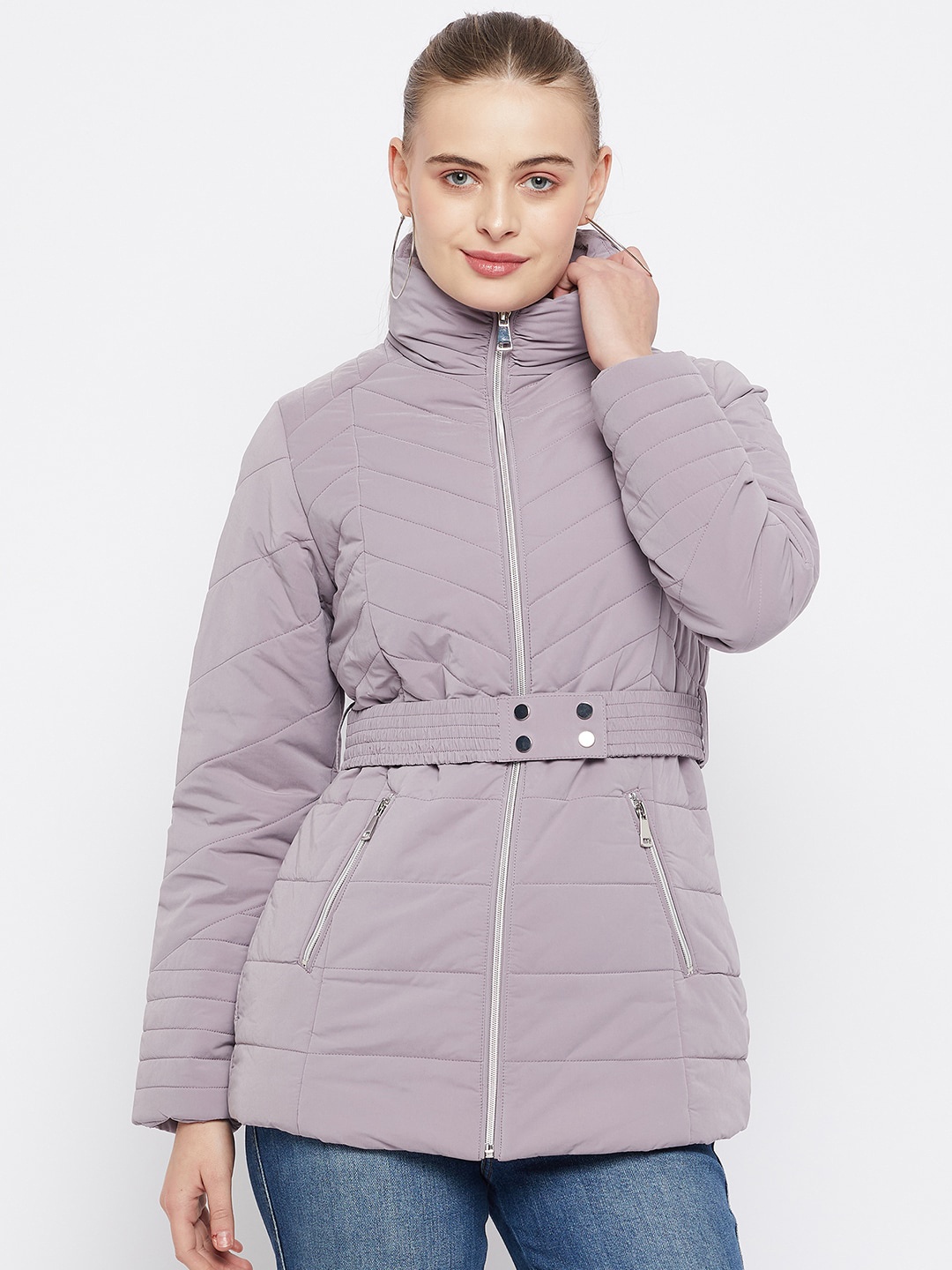 

Madame Mock Collar Longline Puffer Jacket, Mauve