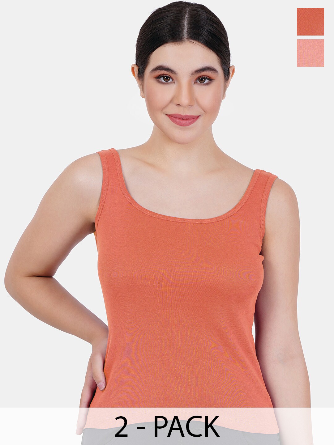 

Reveira Pack Of 2 Non Padded Camisoles, Peach