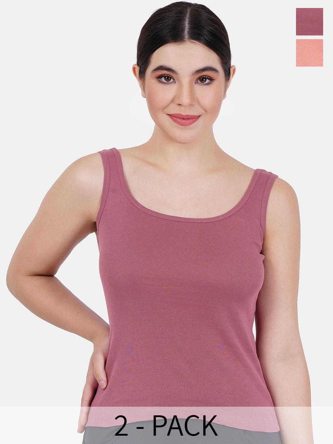 

Reveira Pack Of 2 Non Padded Camisoles, Pink
