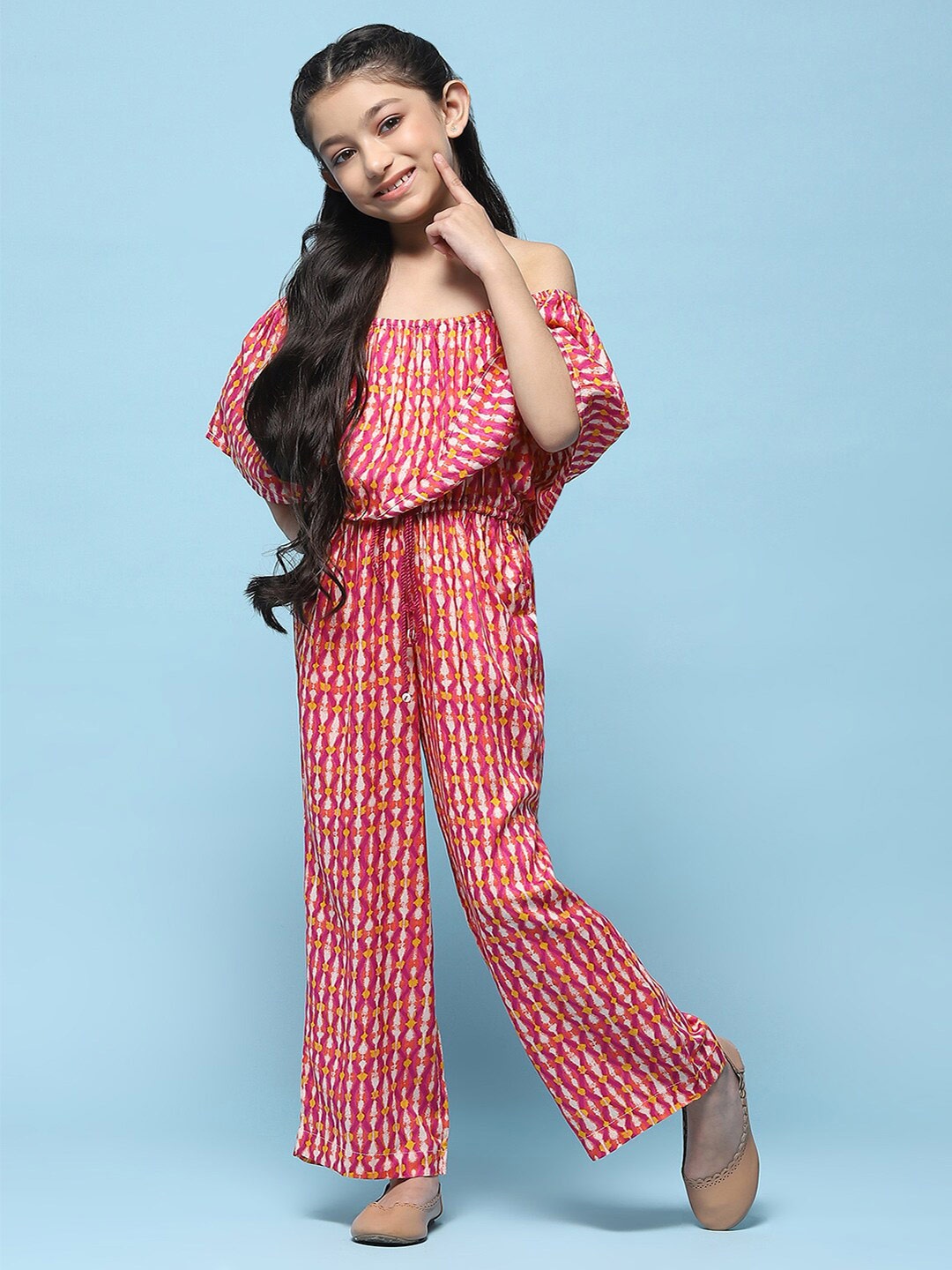 

Biba Girls Abstract Printed Off Shoulder Basic Jumpsuit, Pink