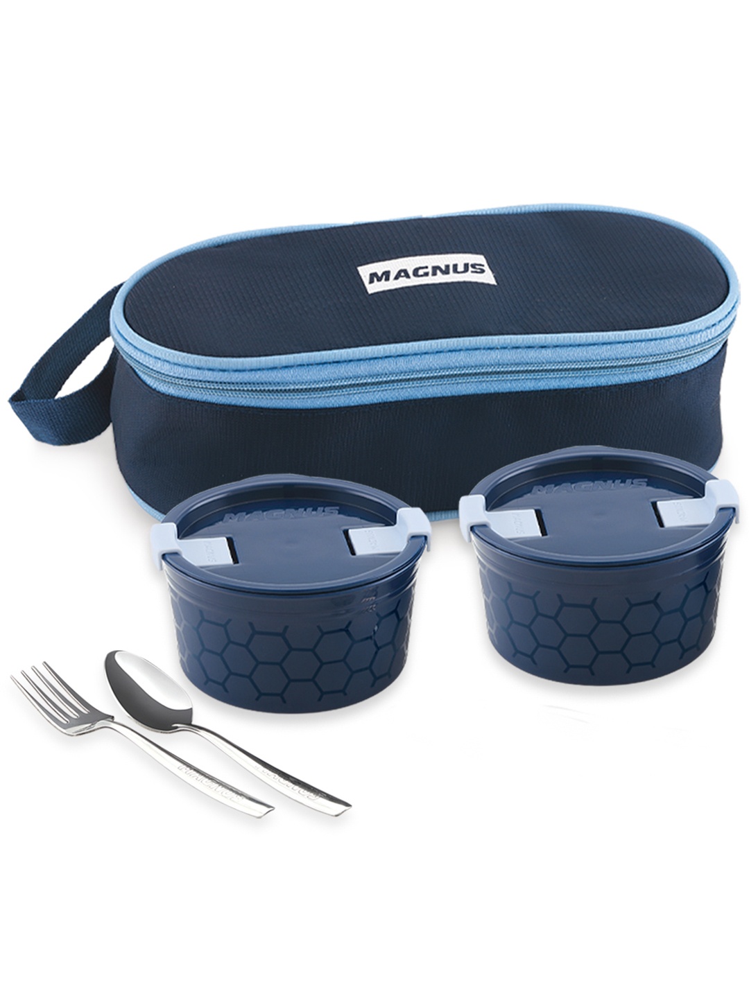 

MAGNUS Olive Navy Blue 2 Pieces Stainless Steel Lunch Box With Pouch
