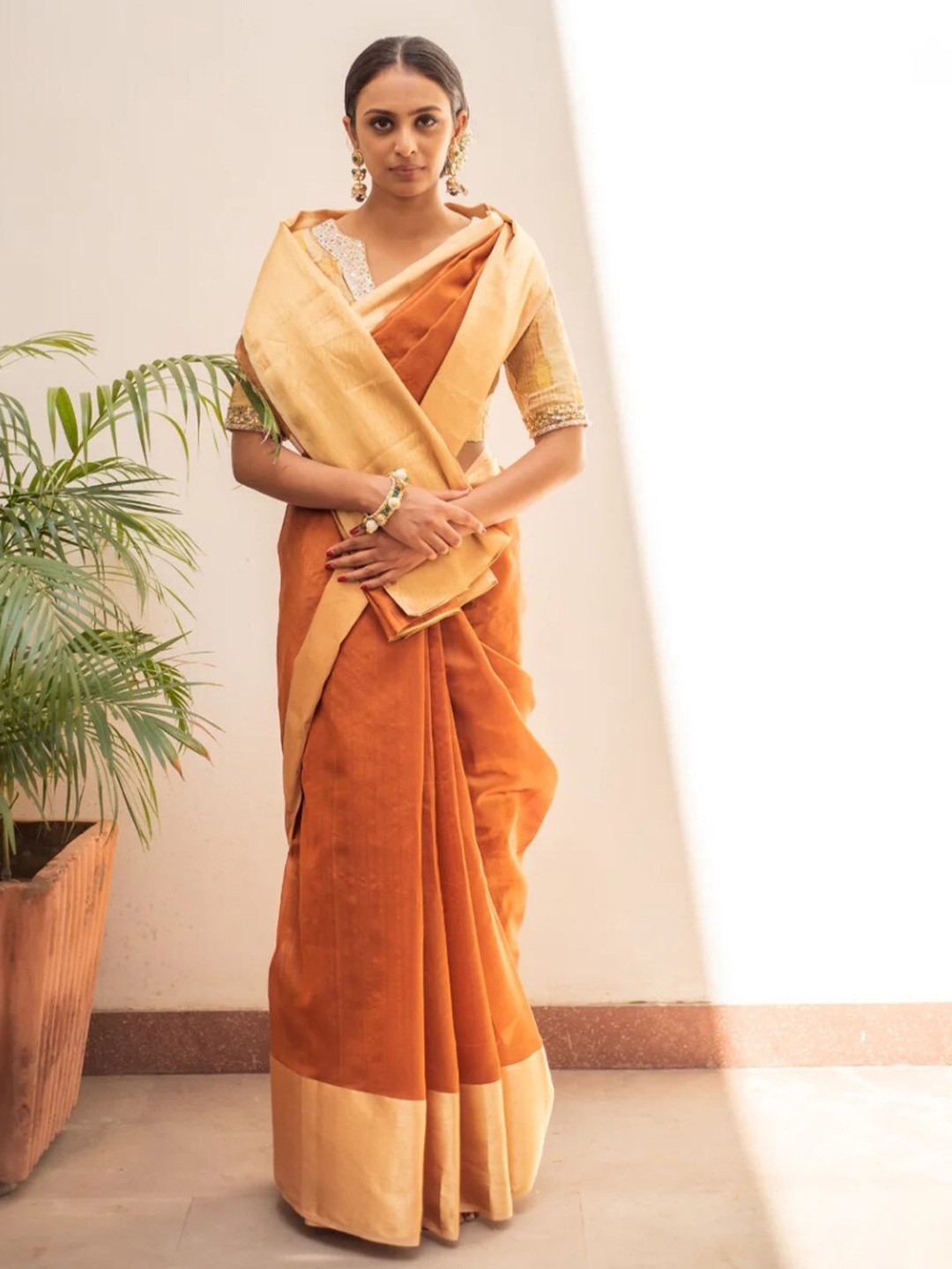 

PriyankaRaajiv Pure Silk Chanderi Saree, Orange