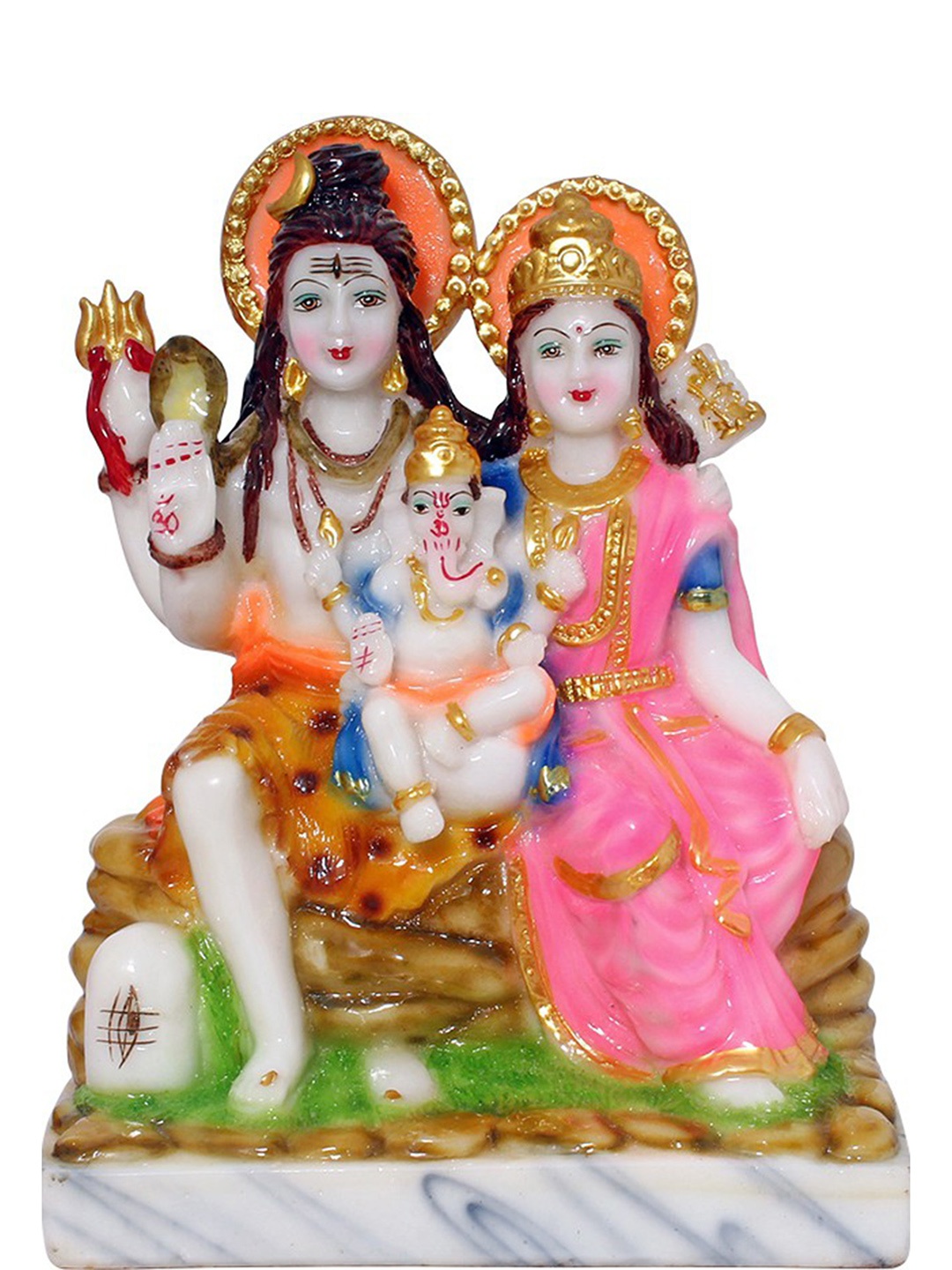 

krishnagallery1 Pink & White Marble Lord Shiv Parivar Statue Decorative Showpiece