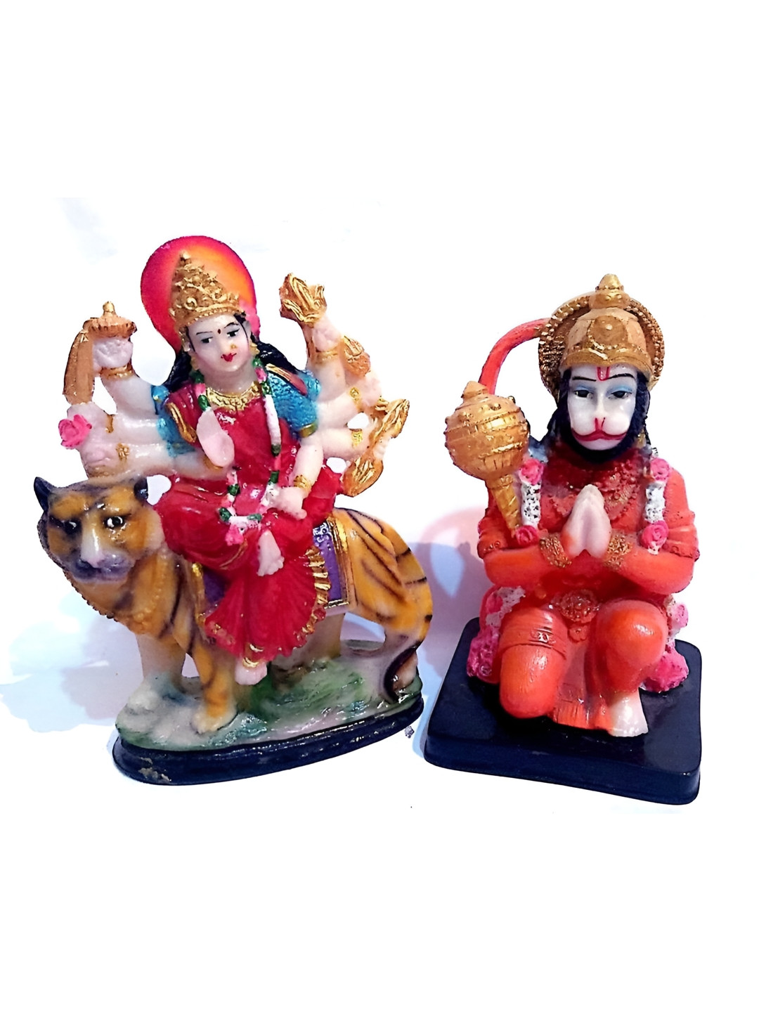 

krishnagallery1 Gold Toned Red Sidh Hanuman & sherawali mata statue Showpiece