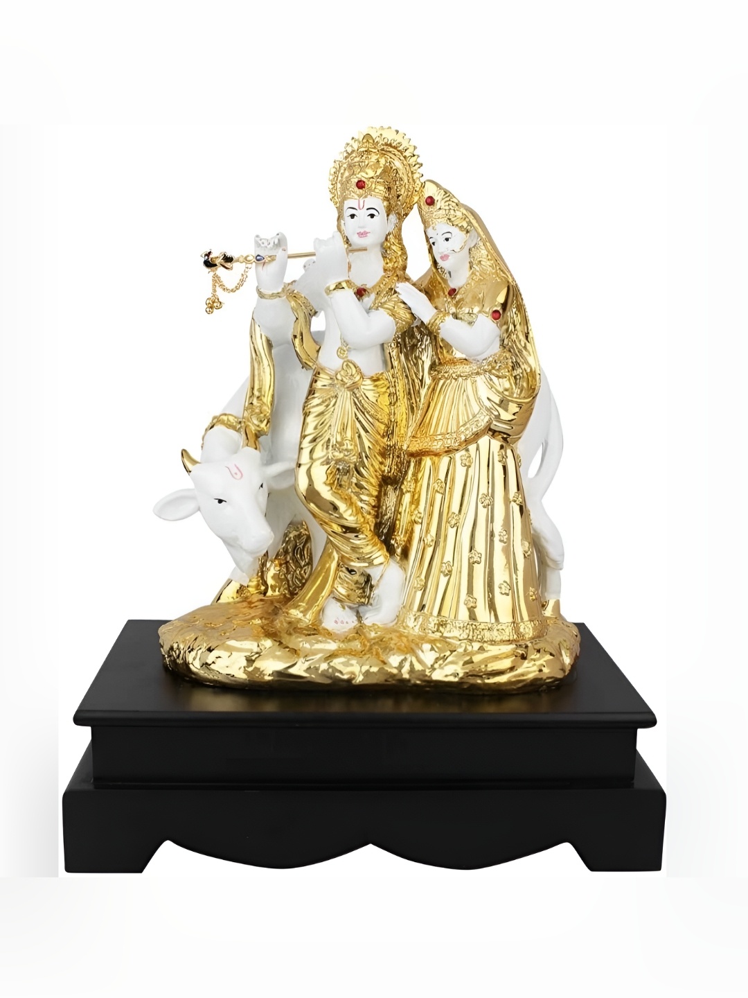 

krishnagallery1 White & Gold Plated Marble Radha Krishna Statue Decorative Showpiece