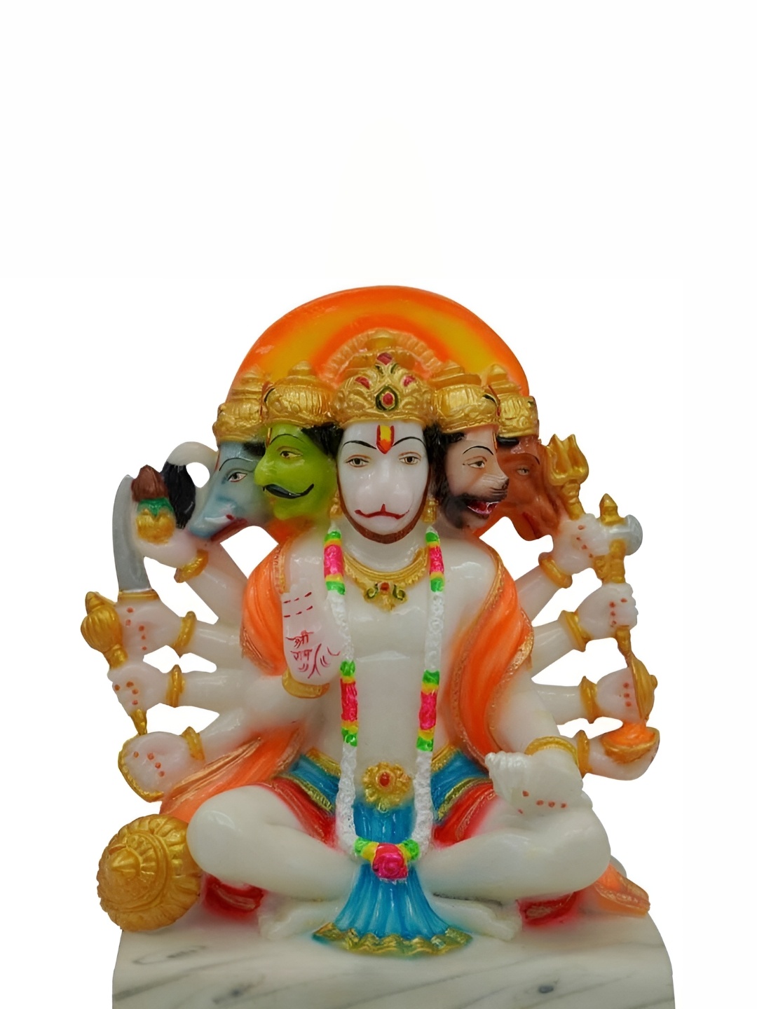 

krishnagallery1 White & Gold Toned Marble Panchmukhi Hanuman Marble Showpiece