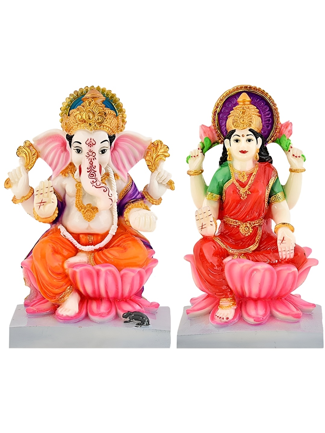 

krishnagallery1 Beige & Orange Marble Lakshmi Ganesh Showpiece
