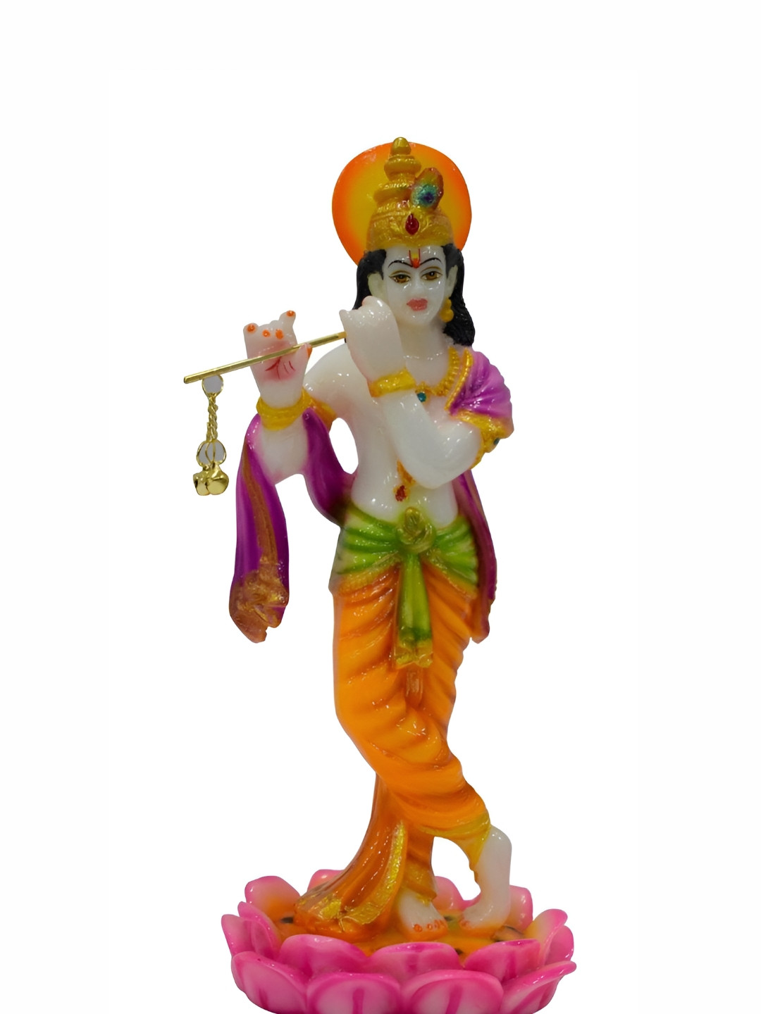 

krishnagallery1 White & Orange Religious Marble Showpiece