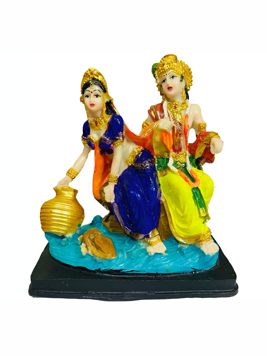 

krishnagallery1 Blue & Yellow Marble Lord Radha Krishna Decorative Showpiece
