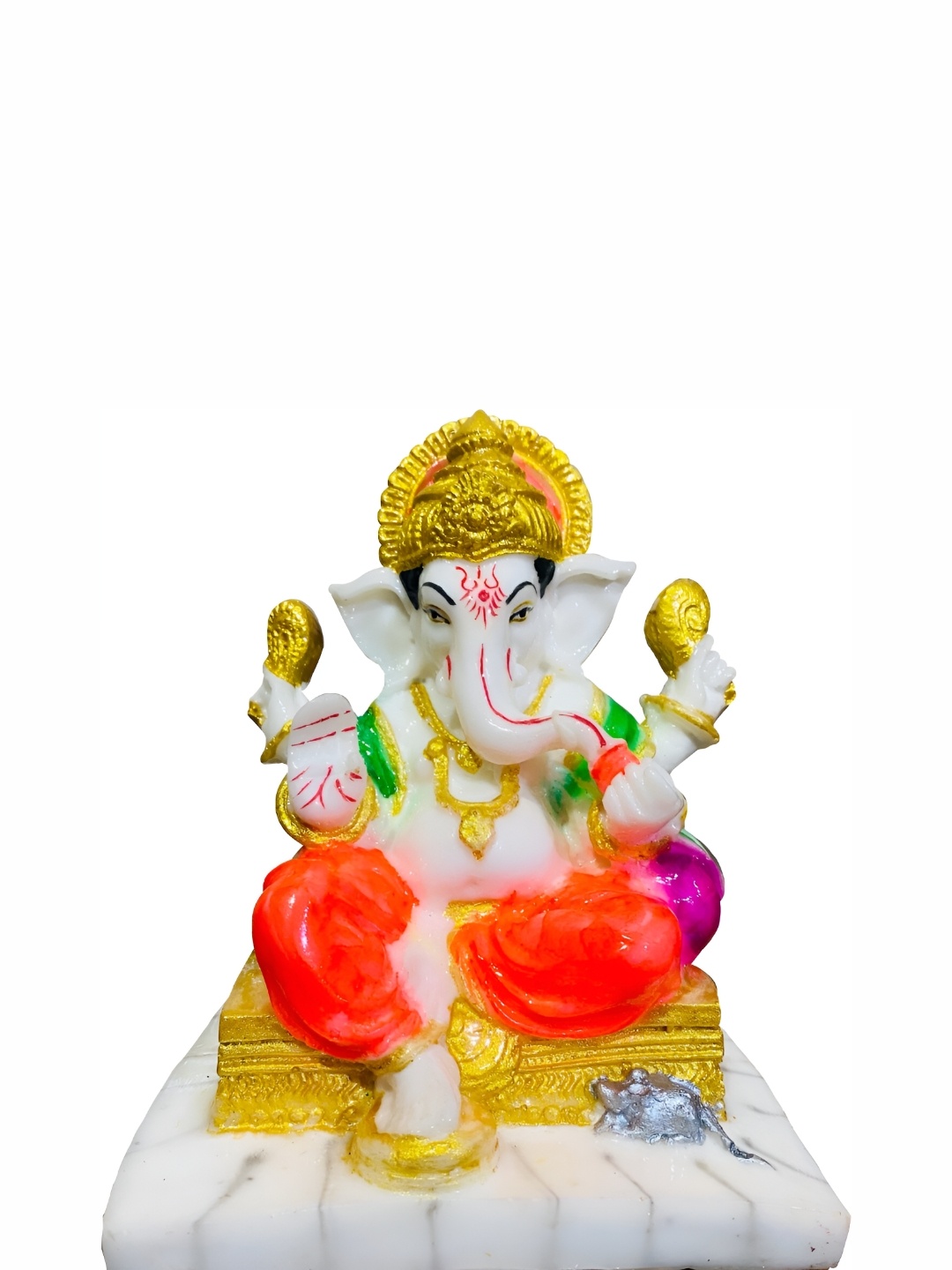 

krishnagallery1 White & Green Chowki Ganesh Murti Statue Showpiece