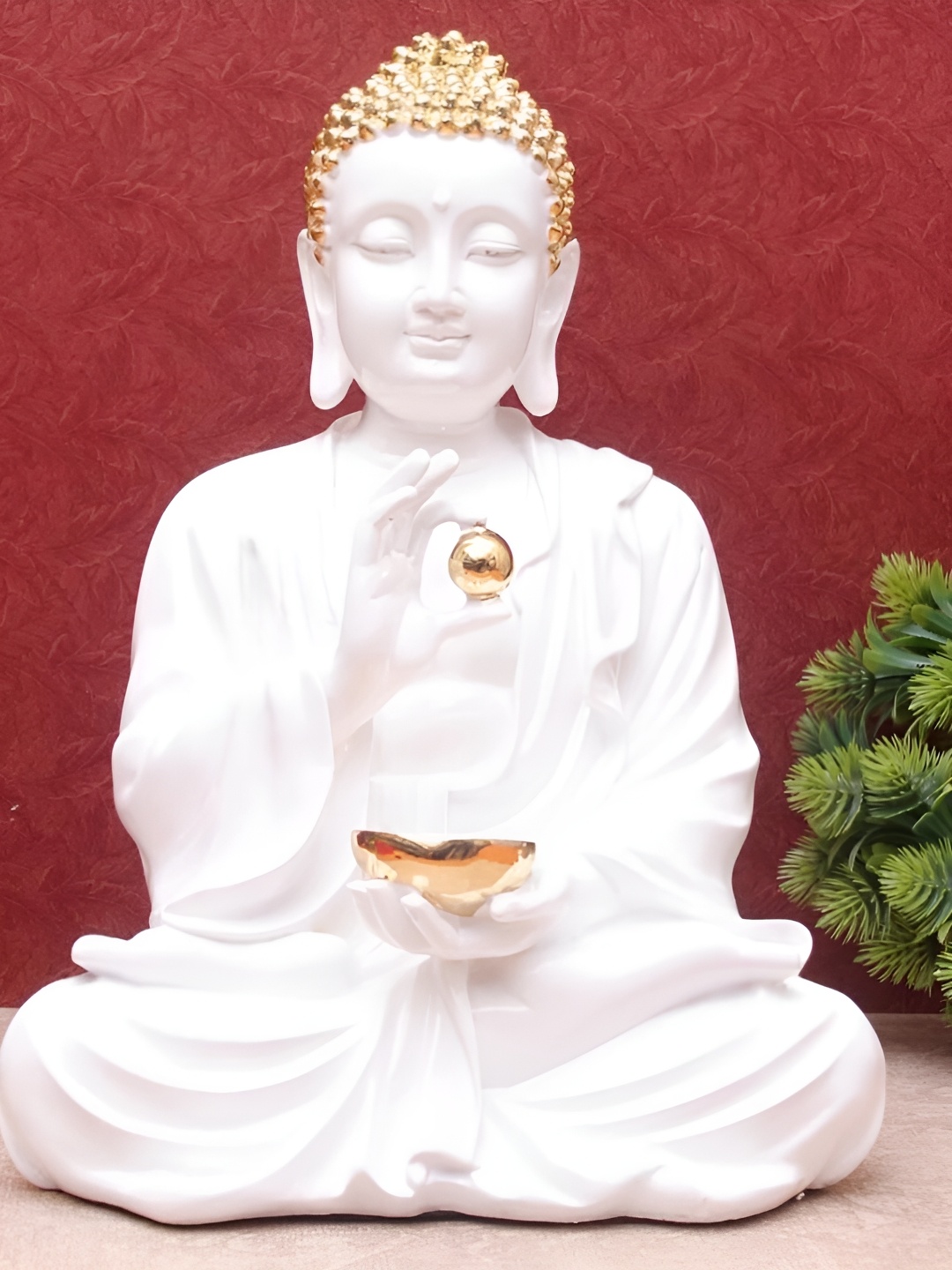 

krishnagallery1 White & Gold Toned Buddha Brass Showpiece