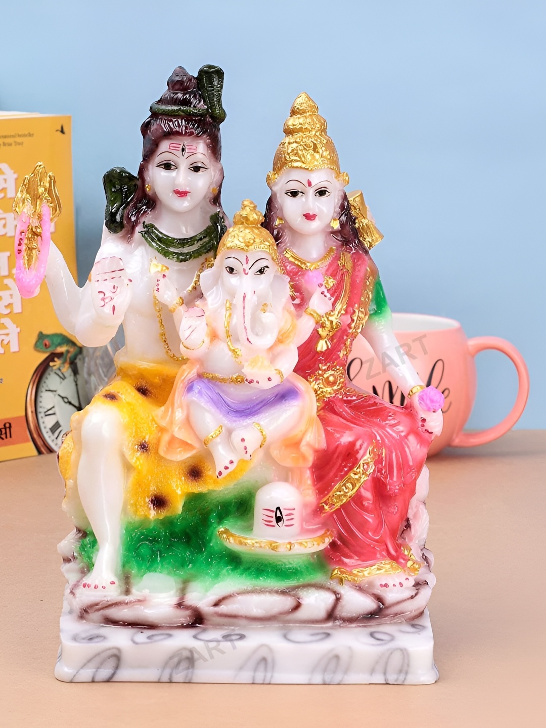 

krishnagallery1 White & Gold Toned Religious Shiv Parivar Murti Marble Showpiece